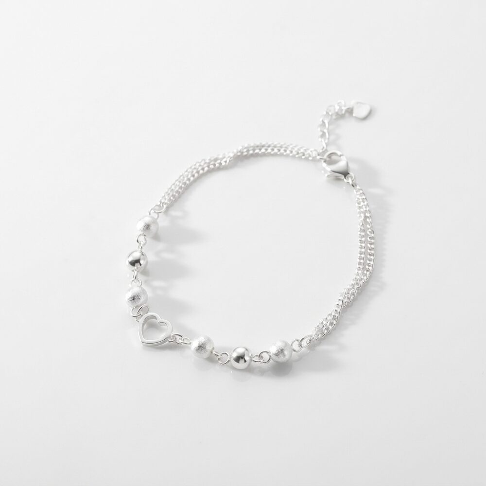 PULSERA ACERO BCO DOBLE DIJE CORAZON APU291P IAO