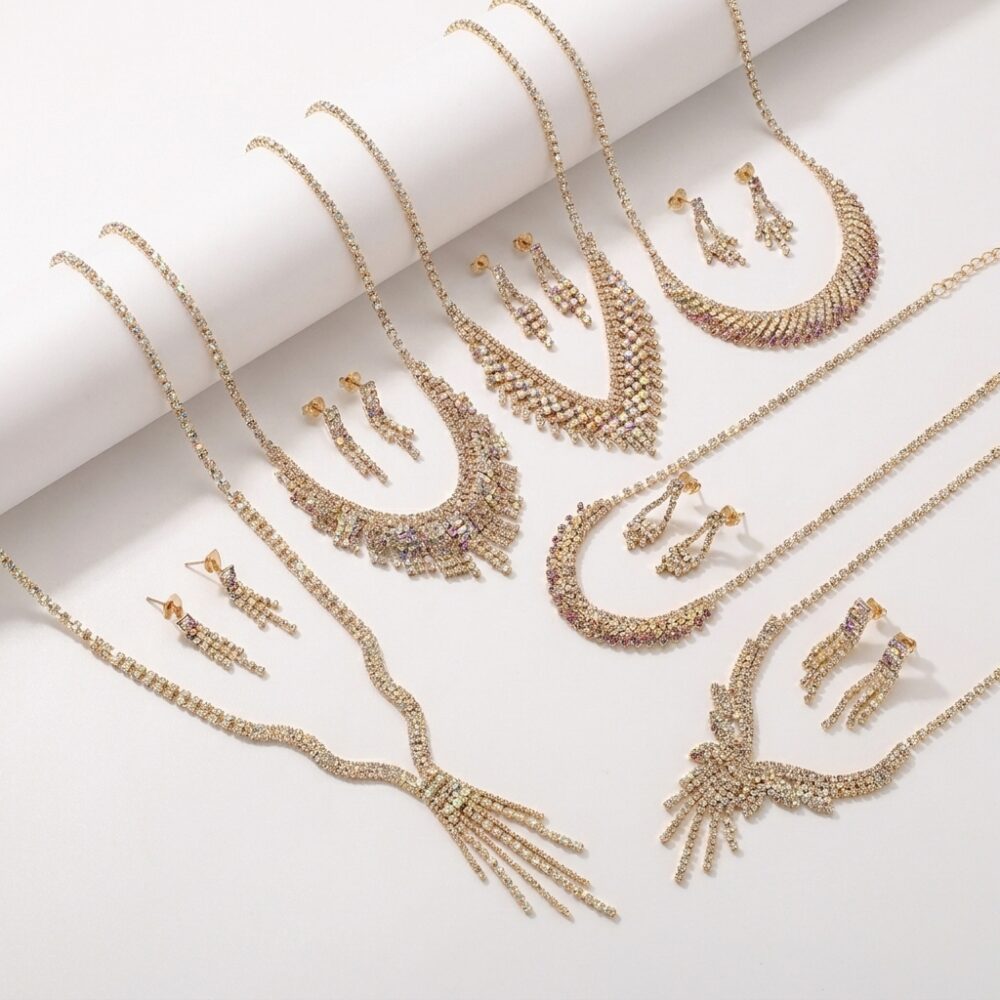 SET DELICADO COLLAR AROS STRASS FANTASIA DOR ART SET19D IAO