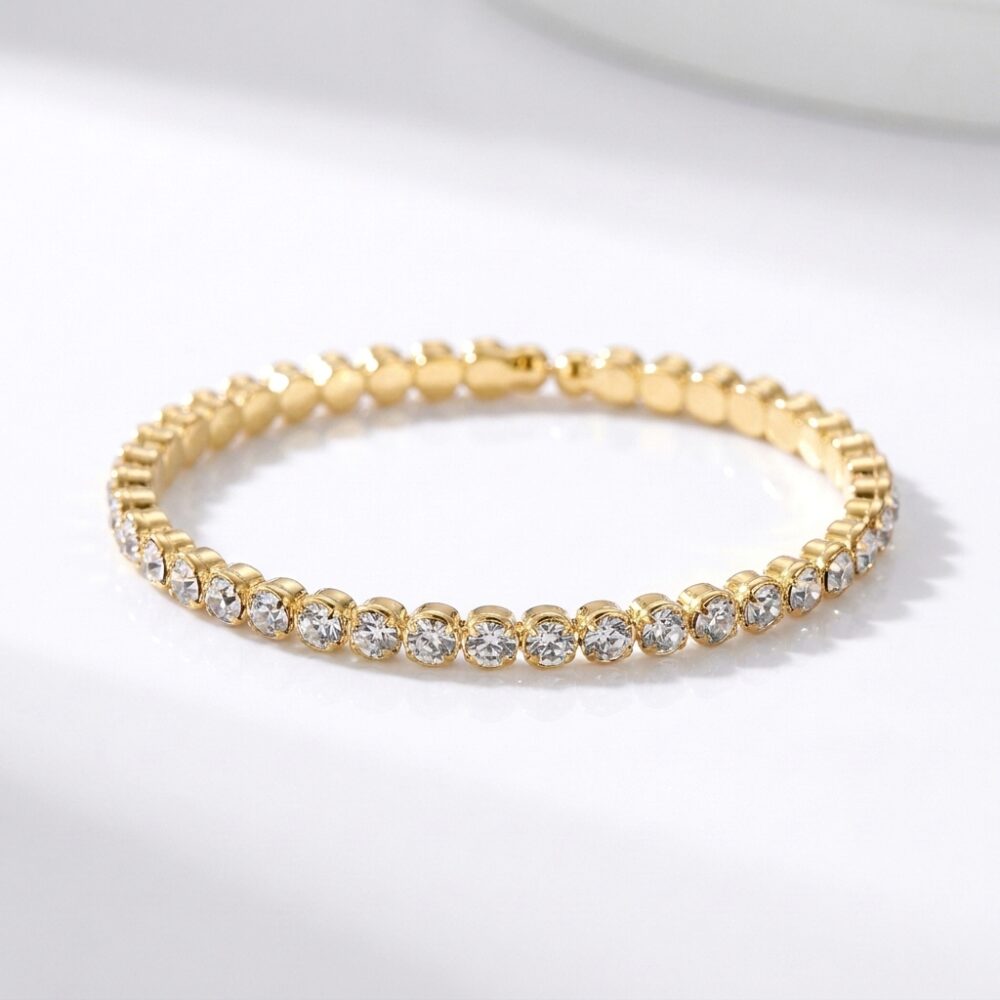 PULSERA FANTASI BAÑ DORADO RIGIDA C/STRASS ART BZPU125D IAO