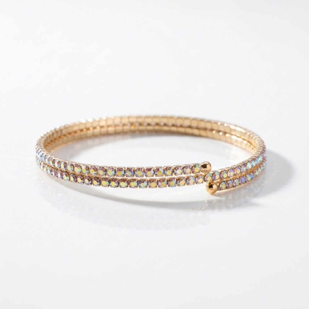PULSERA FANTASI BAÑ DORADO DOBLE STRASS FLEX BZPU129D IAO
