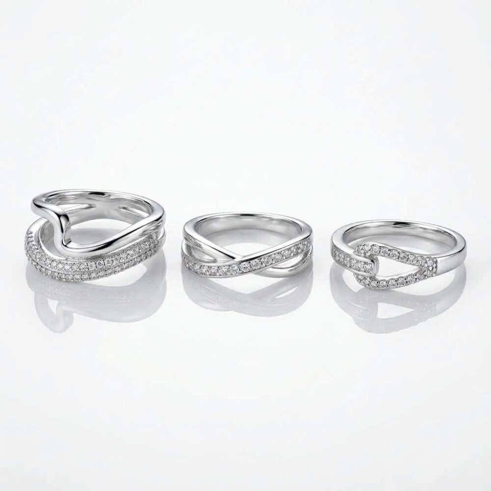 ANILLO BRONCE BCO C/MICROPAVE FORMA X UND ART BZAN670P IAO