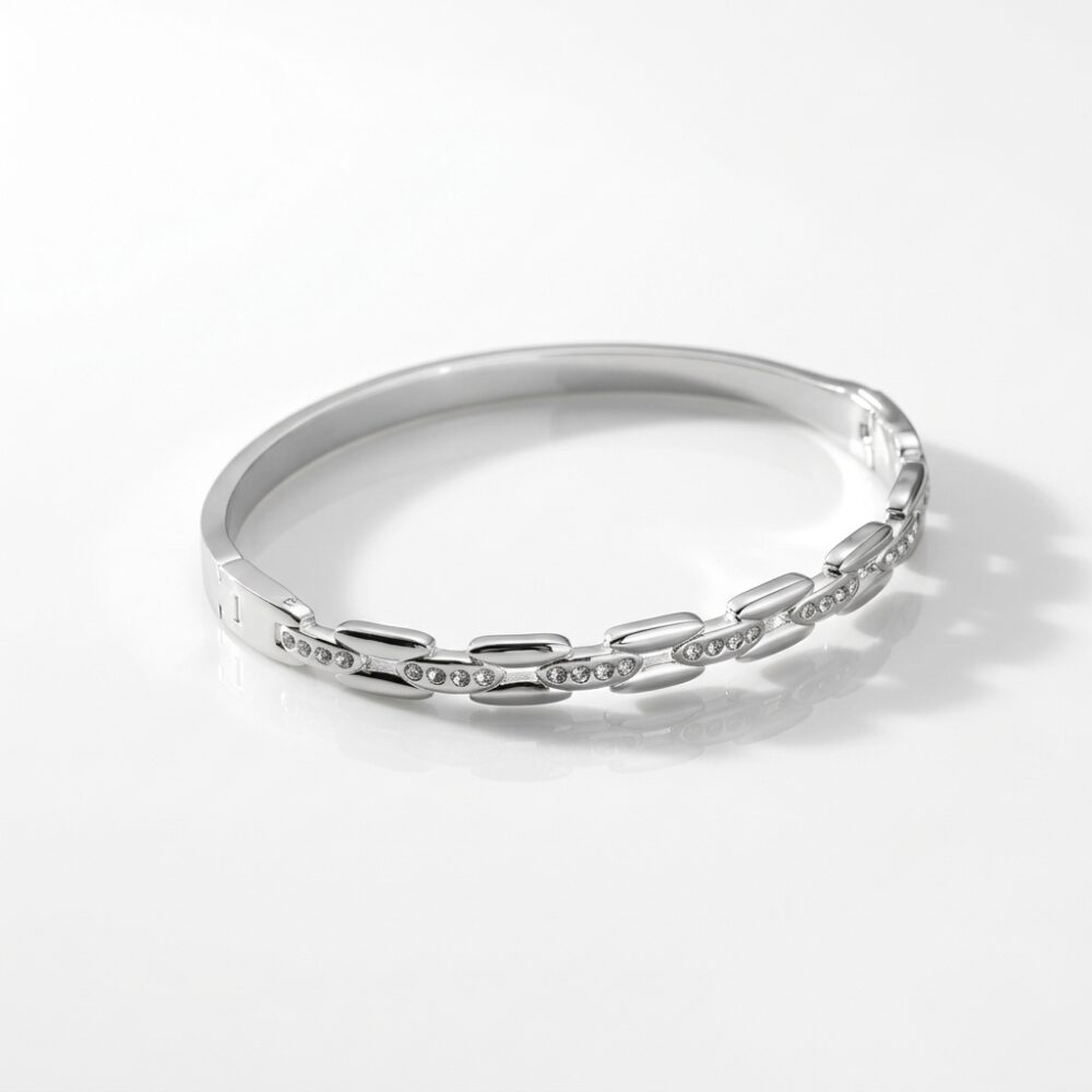 PULSERA ACERO BCO RIGIDA COMBINADA C/STRASS ART APUL97P IAO