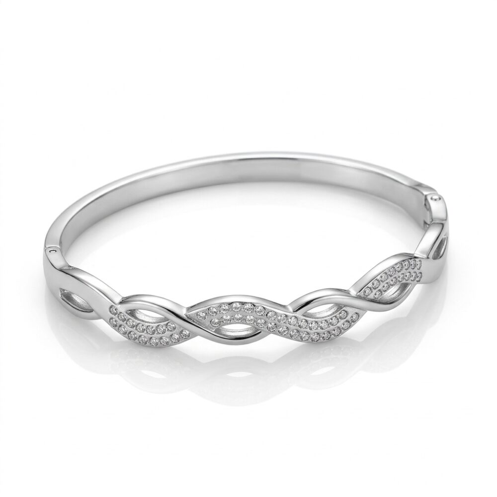 PULSERA ACERO BCO RIGIDA COMBINADA C/STRASS ART APUL93P IAO