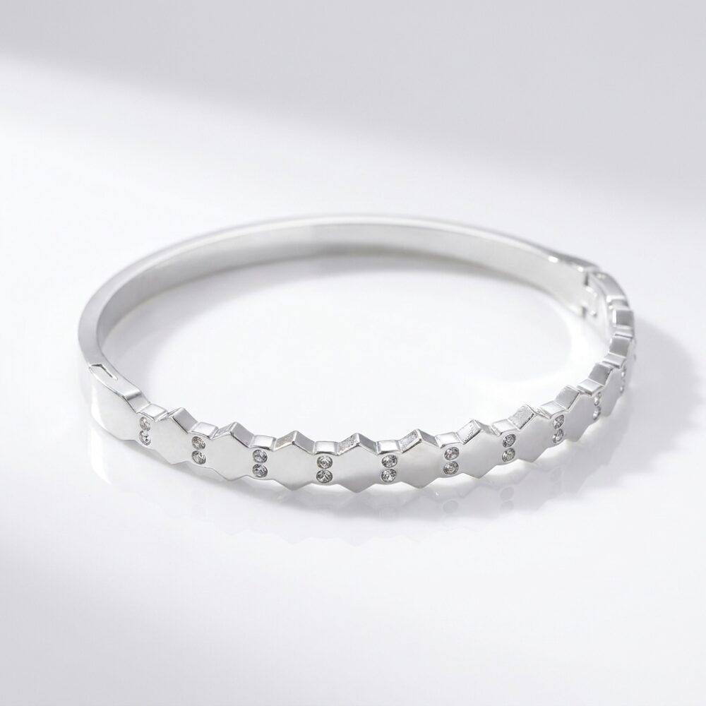 PULSERA ACERO BCO RIGIDA COMBINADA C/STRASS ART APUL92P IAO