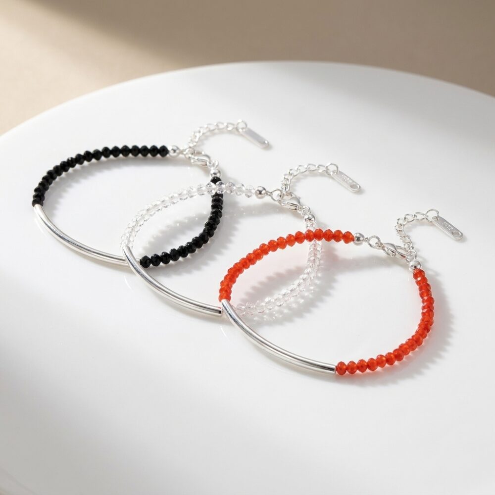 PULSERA C/TERMINACION ACERO BCO Y CRISTAL APUHILO278P IAO