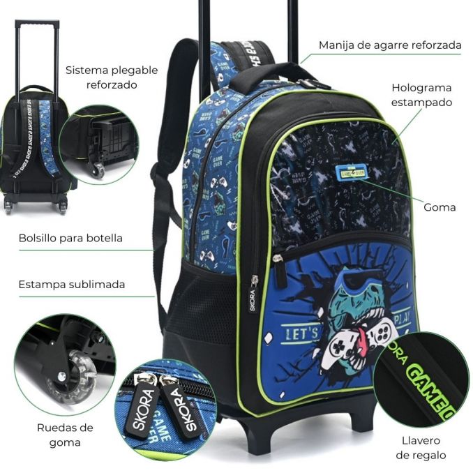 MOCHILA INFANTIL CARRITO LETS PLAY GAMER DINO 18" 35416 JAO