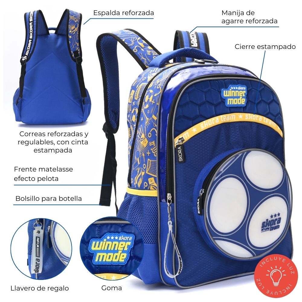MOCHILA FUTBOL BLUE C/LLAVERO 18" ART 37639 JAO