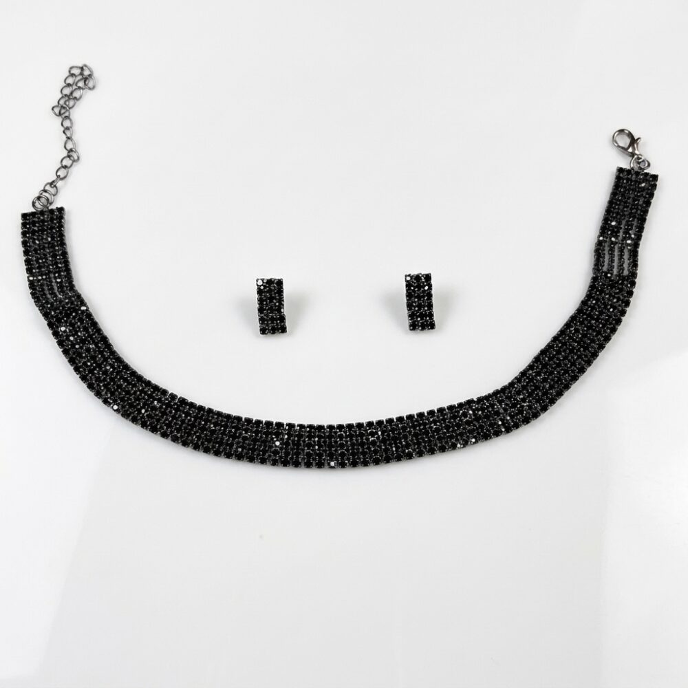 SET CHOCKER+AROS STRASS 5 FILAS NEGRO ART UR-050711-3 JAO